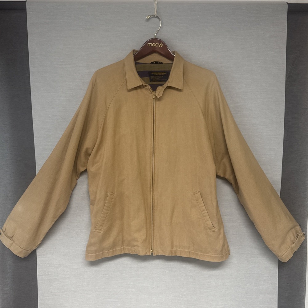 READ Vtg Brooks Brothers Ramie / Cotton Jacket - XL - Tan Full Zip Casual
